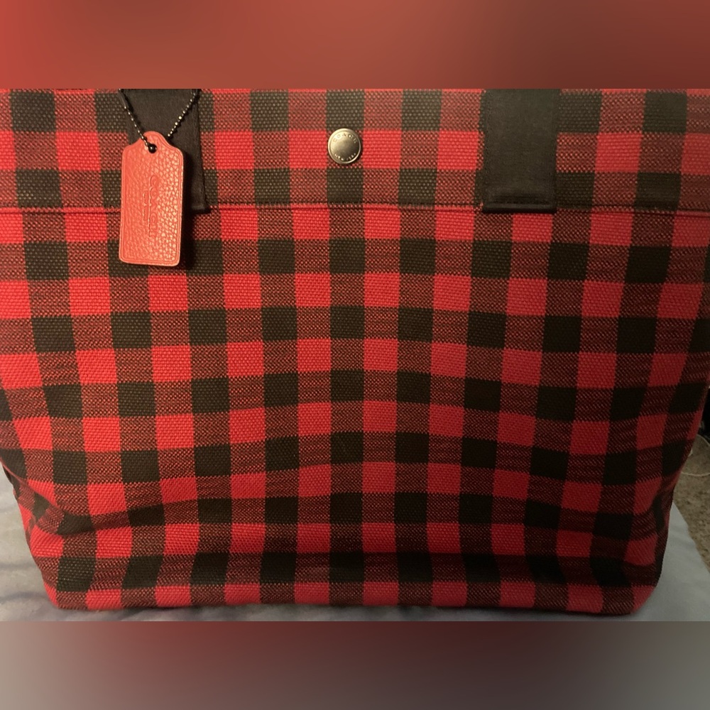 Coach Red and Black Checkered Tote